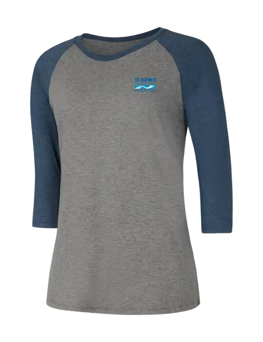 Womens Simply Soft 3/4 Sleeve Navy Frost/Grey Frost Ring Spun Cotton T-Shirt w/St. John's Riverside Logo